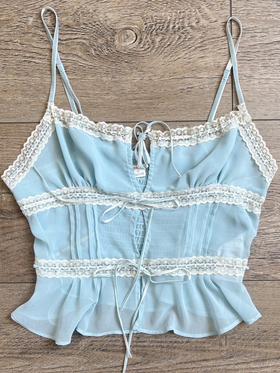 Kimchi Blue Tops - Kimchi Blue Urban Outfitters Baby Blue w Lace-Trim & Bow Details Cami Tank Top